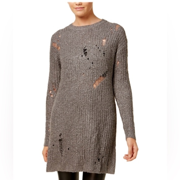 🦋 Women’s Planet Gold Ripped Pullover Sweater Large Grey L - Picture 1 of 10